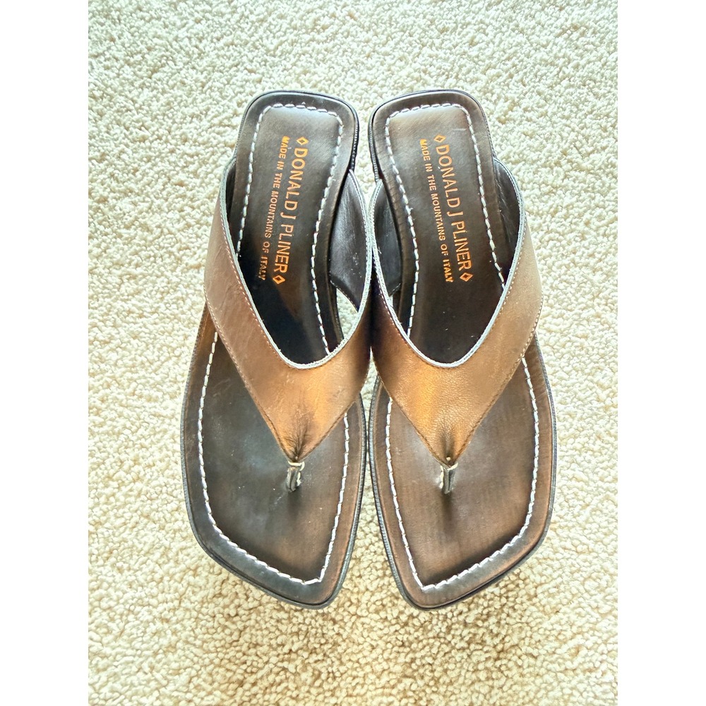 Donald J Pliner Sassy Metallic Bronze Leather Platform Wedge Sandals Italy 6.5M